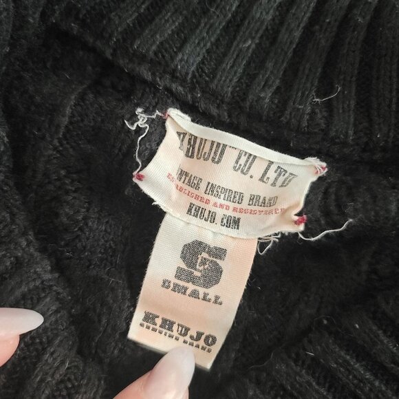 Khujo Women's Black Chunky Knit Button-Up Cardigan Sweater sz Small 100% Cotton - Picture 5 of 5